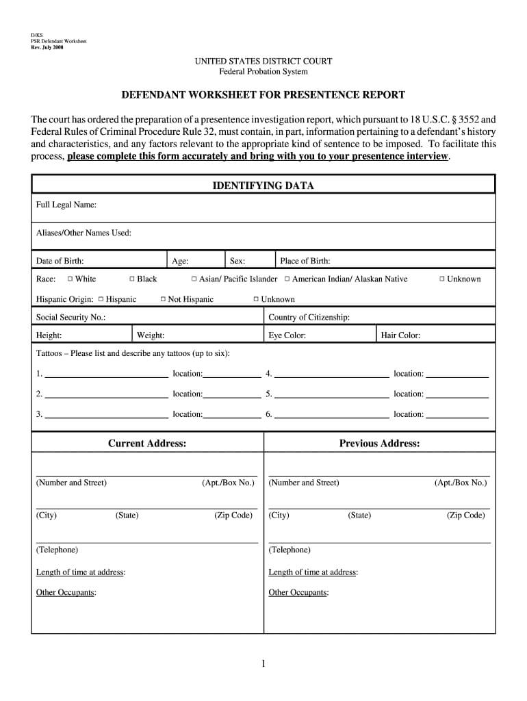 Presentence Investigation Report Example – Fill Online Throughout Presentence Investigation Report Template
