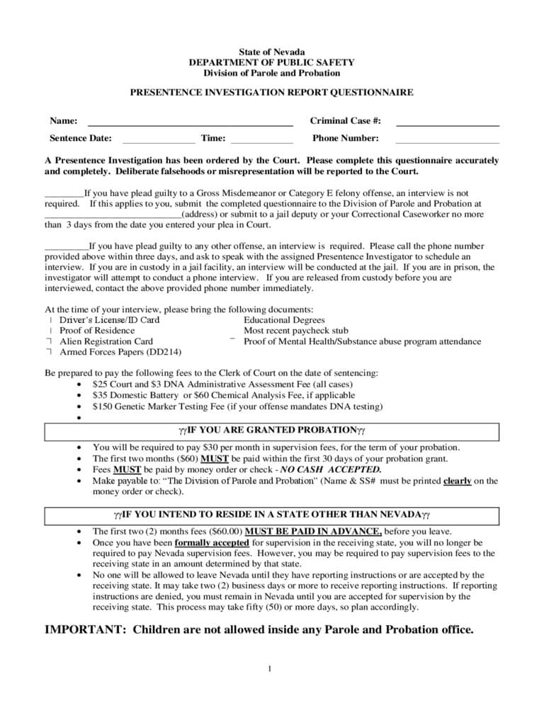 Presentence Investigation Report Form – 2 Free Templates In Intended For Presentence Investigation Report Template