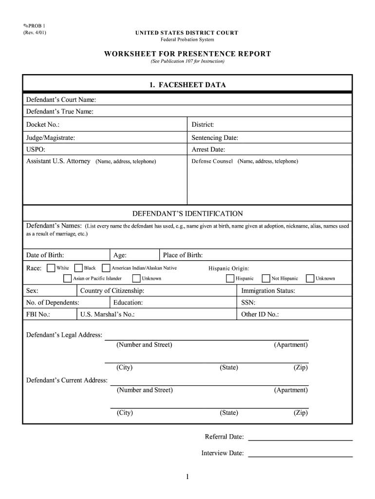 Presentence Report - Fill Online, Printable, Fillable, Blank With Regard To Presentence Investigation Report Template