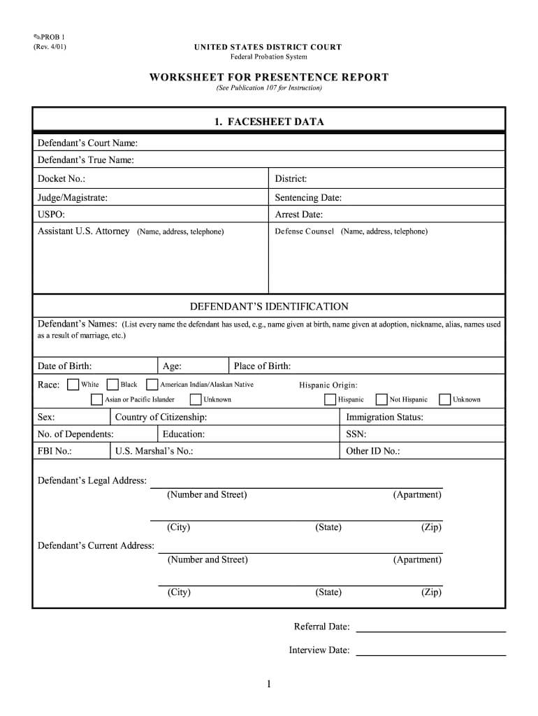 Presentence Report – Fill Online, Printable, Fillable, Blank With Regard To Presentence Investigation Report Template