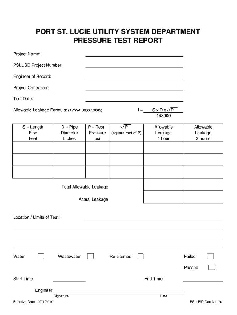 Pressure Test Format – Fill Online, Printable, Fillable Throughout Hydrostatic Pressure Test Report Template