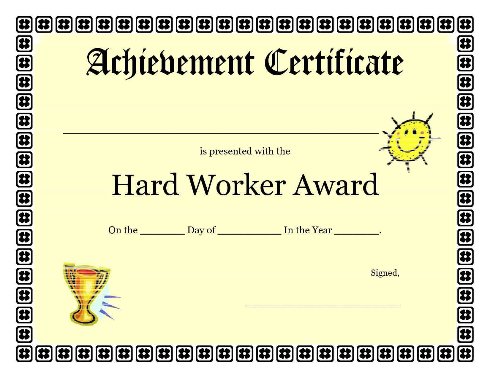 Printable Achievement Certificates Kids | Hard Worker For Pages Certificate Templates