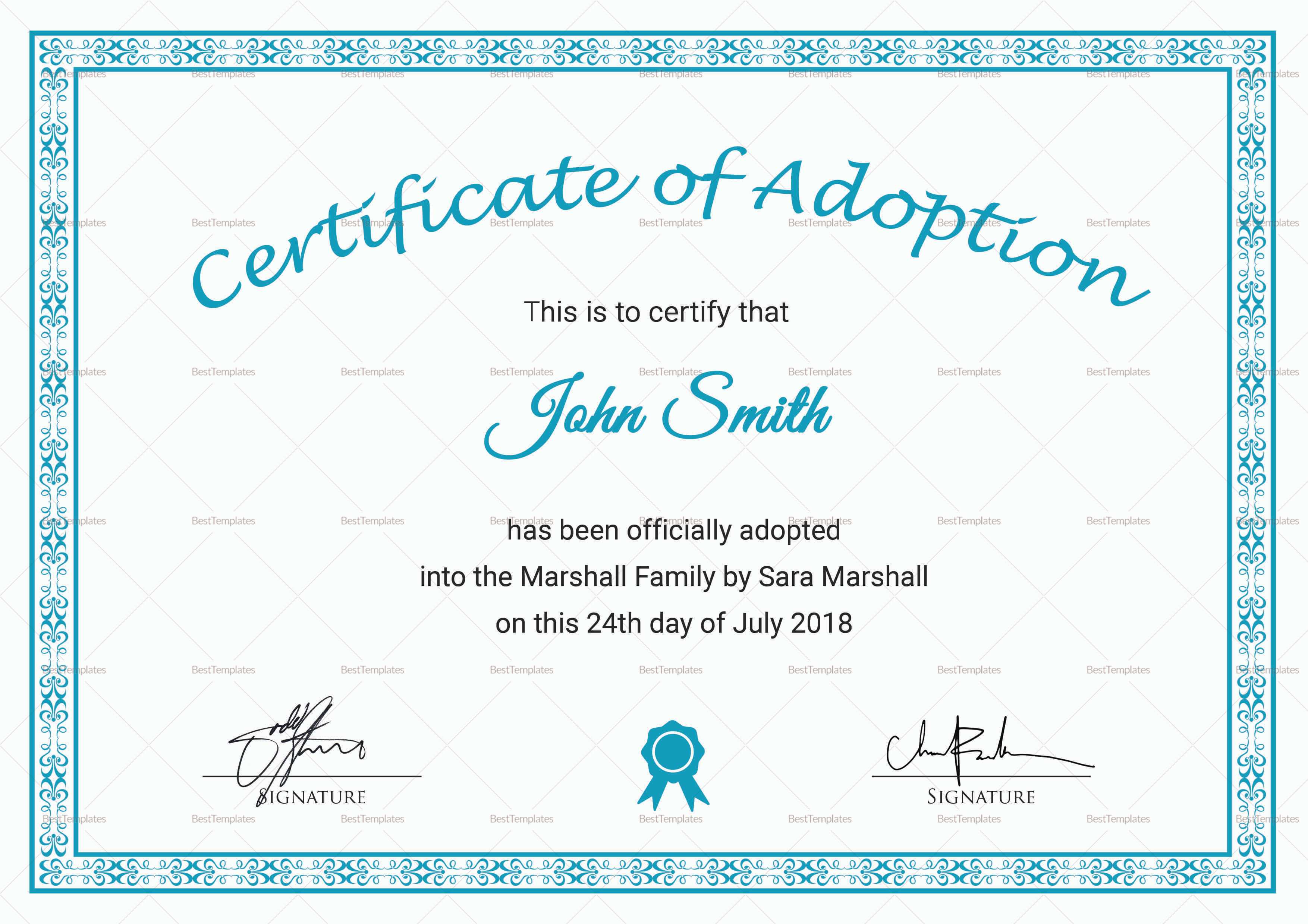 Printable Adoption Certificate Template Throughout Blank Adoption Certificate Template