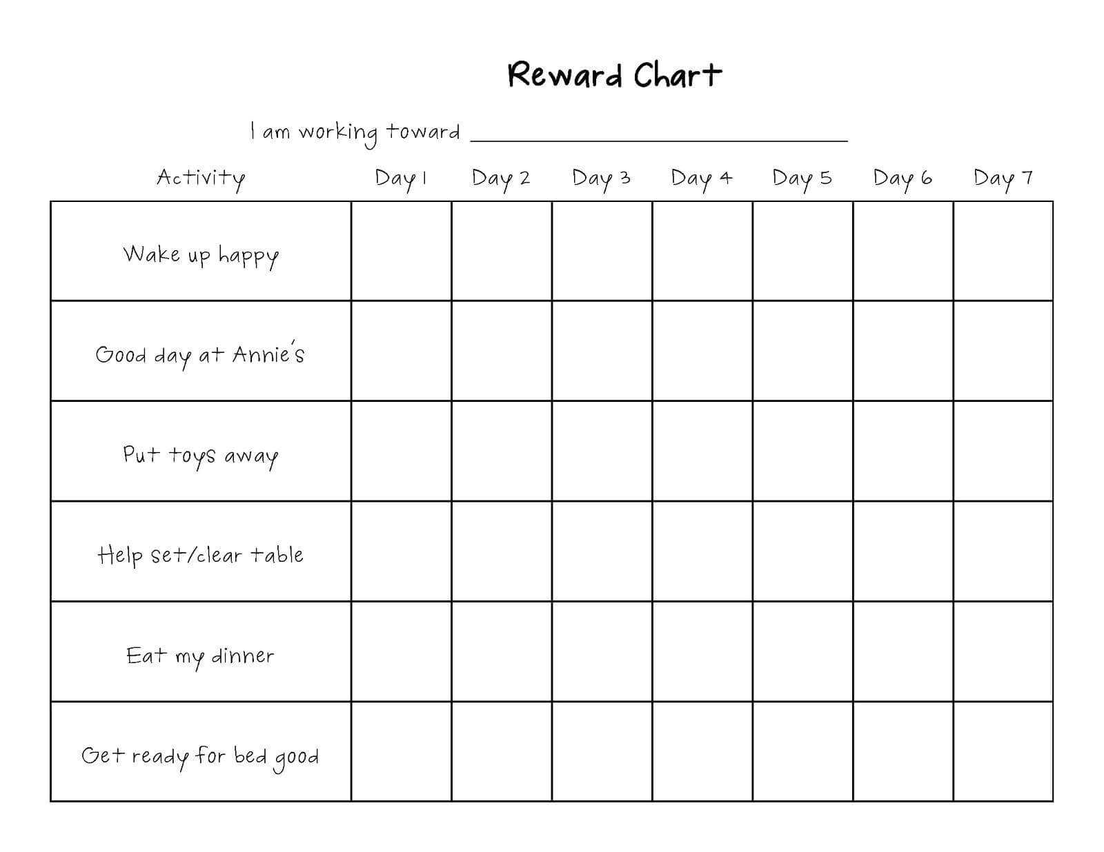 Printable Blank Chore Chart Template – Wovensheet.co In Blank Reward Chart Template