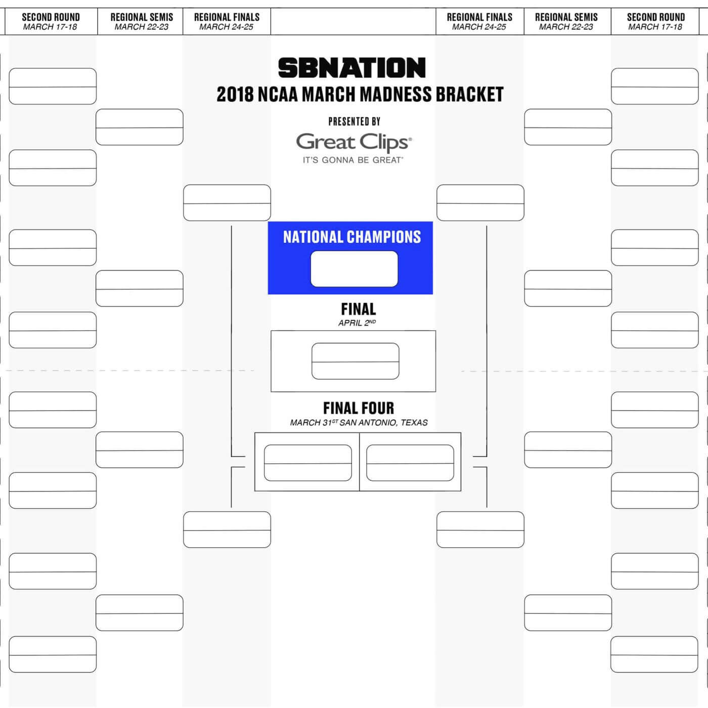 Printable Bracket 2018: Get Your Blank Version Here Pertaining To Blank March Madness Bracket Template