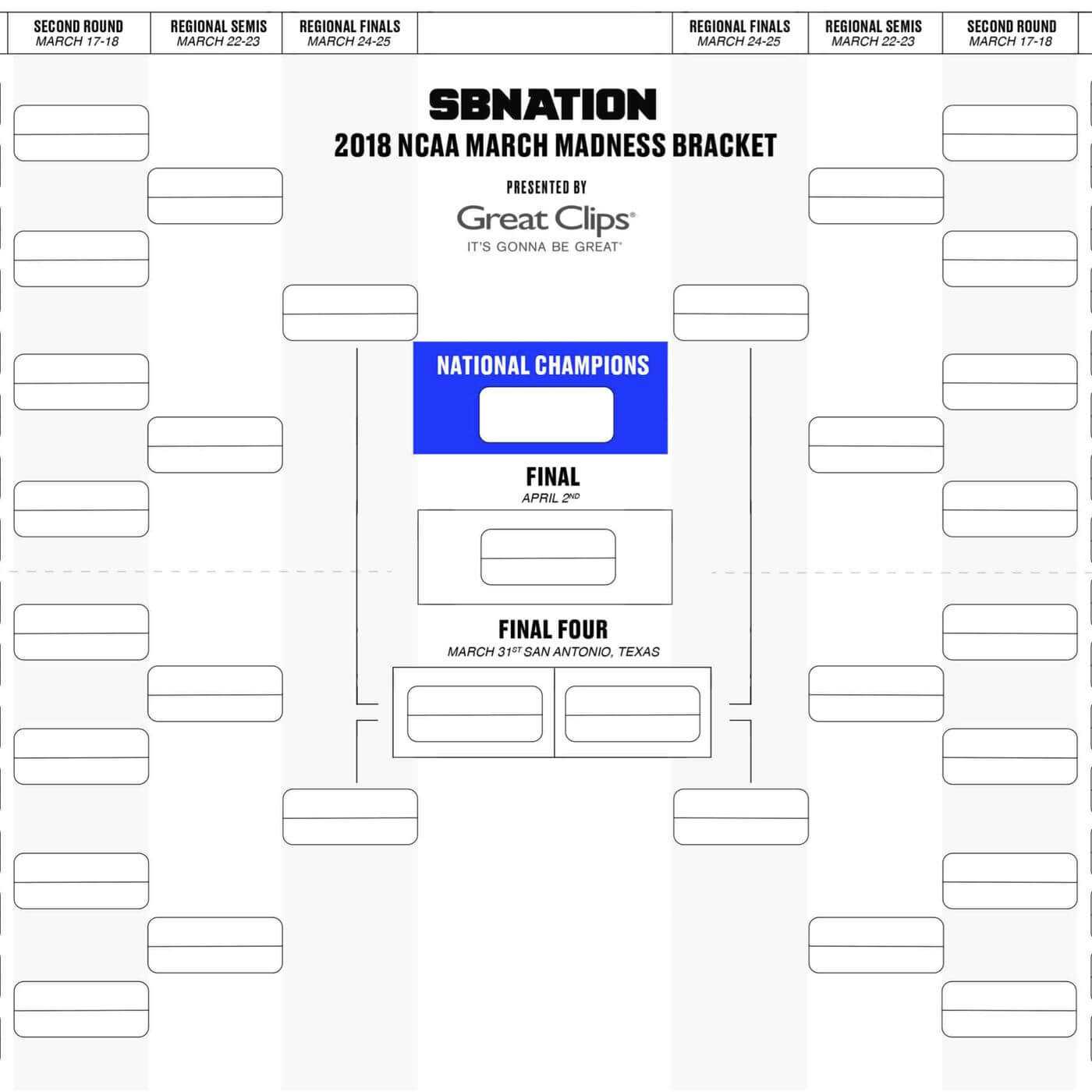 Printable Bracket 2018: Get Your Blank Version Here Pertaining To Blank March Madness Bracket Template