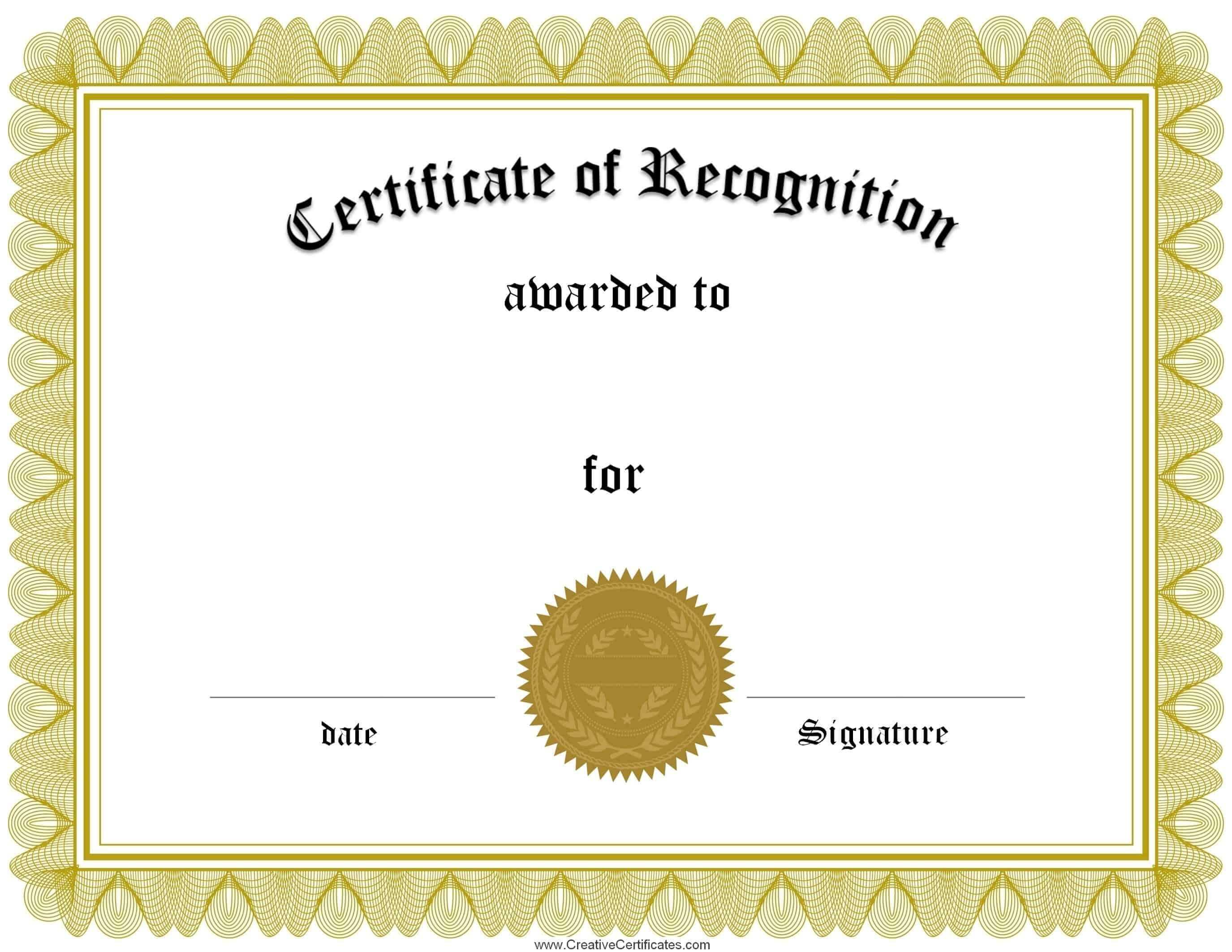 Printable Certificate Of Recognition – Top Image Gallery Site With Recognition Of Service Certificate Template