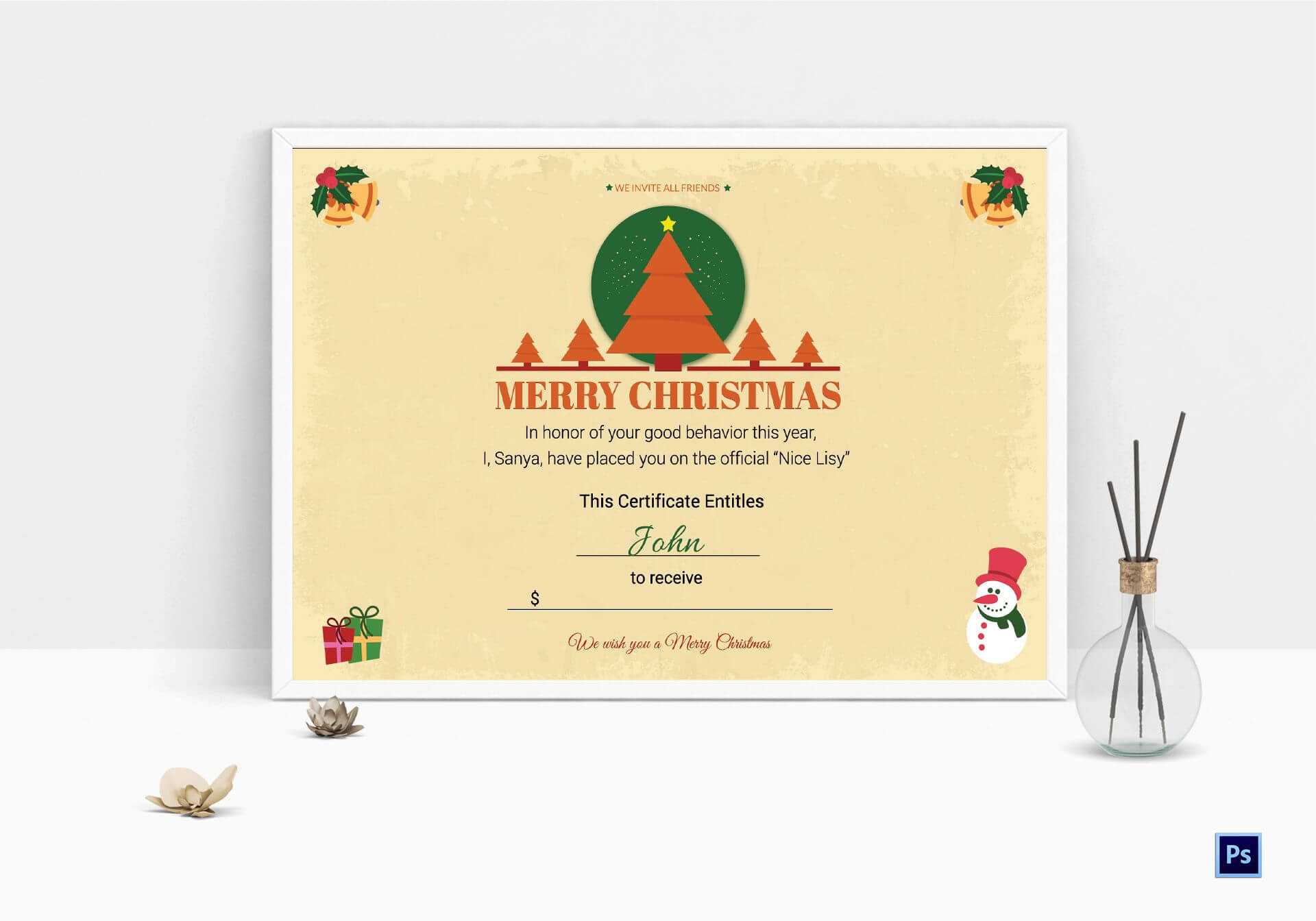 Printable Christmas Gift Certificate Regarding Merry Christmas Gift Certificate Templates