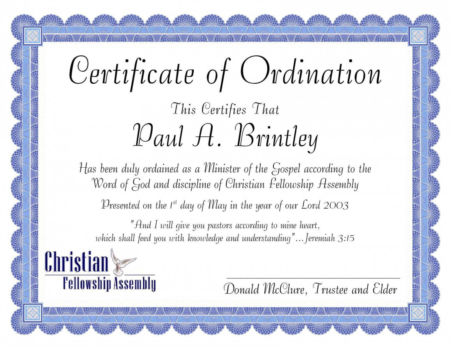 Printable Church Ordination Certificates Templates Pertaining To Ordination Certificate Templates