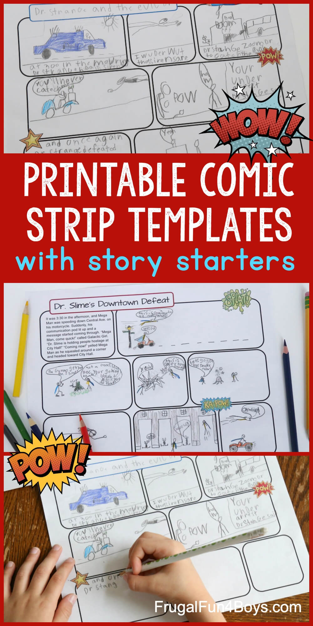 Printable Comic Strip Templates With Story Starters – Frugal In Printable Blank Comic Strip Template For Kids