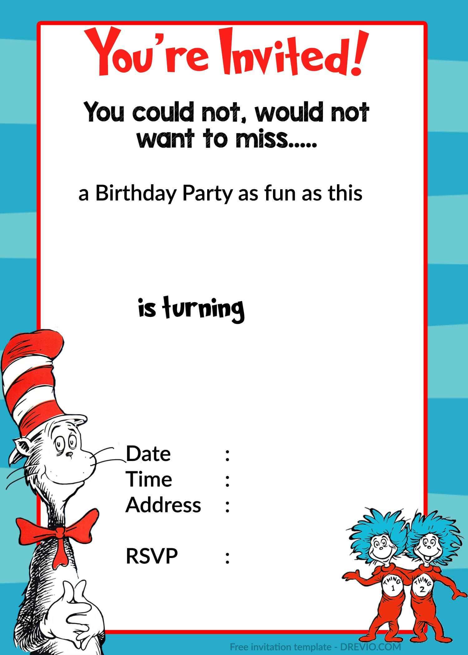 Printable Dr. Seuss Birthday | Birthday Invitation For within Dr Seuss Birthday Card Template