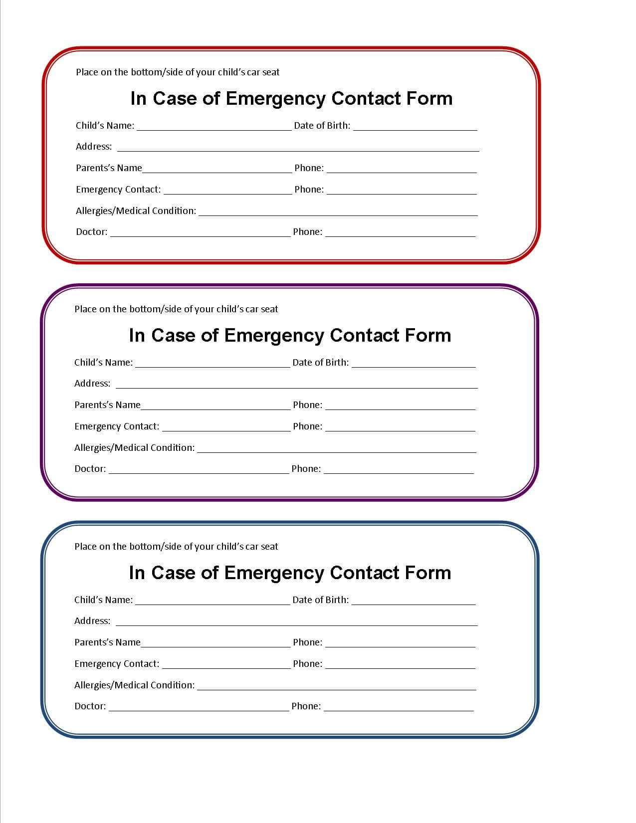 Printable Emergency Contact Form For Car Seat | Super Mom I in Emergency Contact Card Template