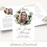 Printable Funeral Program Template | Greenery Memorial Regarding Memorial Brochure Template