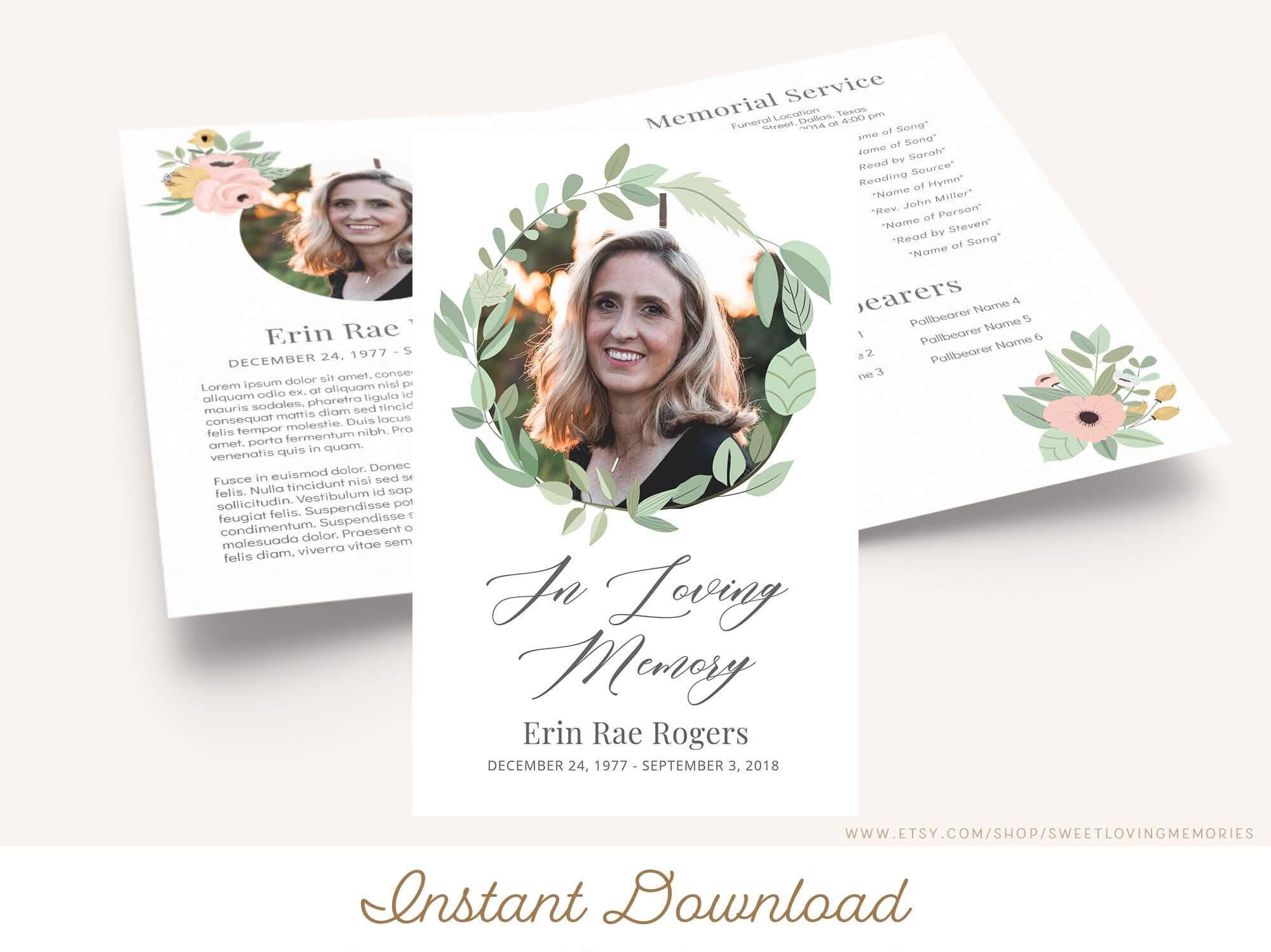 Printable Funeral Program Template | Greenery Memorial Regarding Memorial Brochure Template