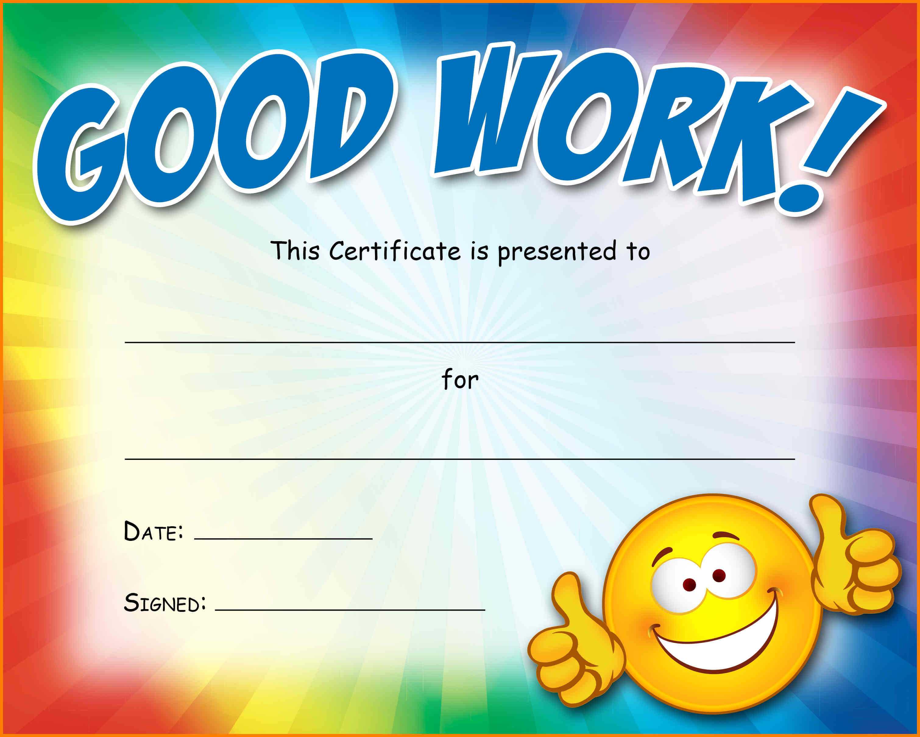 Printable Good Job Certificate Templates – Teplates For For Good Job Certificate Template