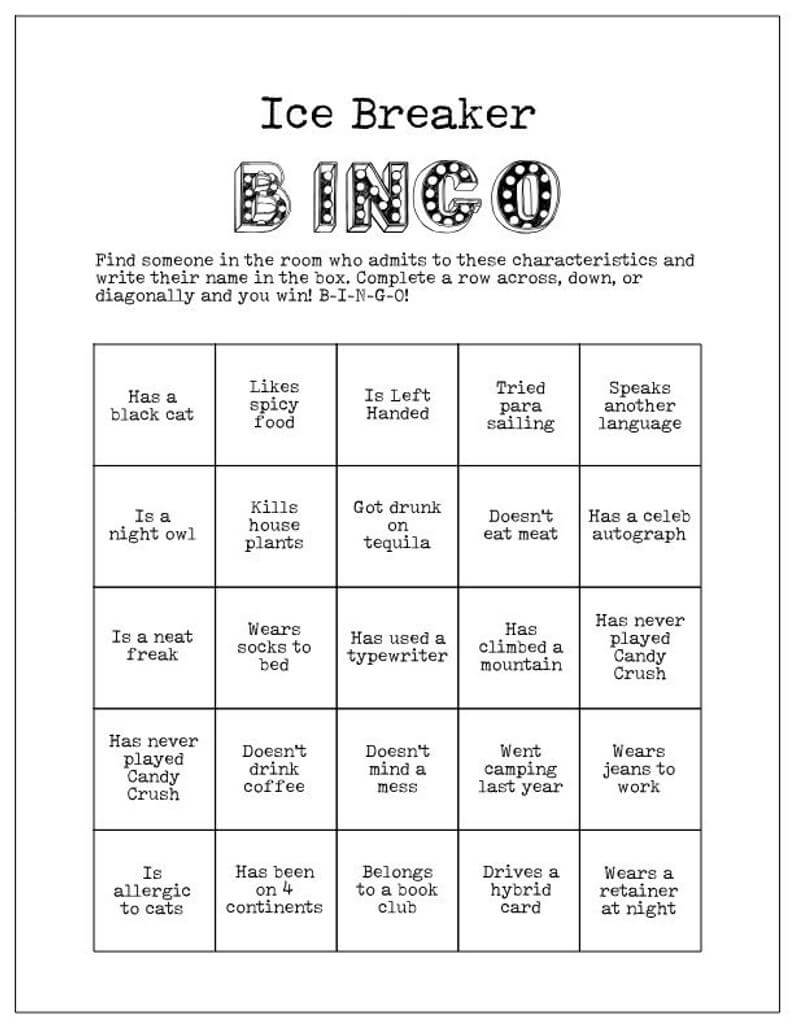 Printable Ice Breaker Game Human Bingo Cards Get To Know You Intended For Ice Breaker Bingo Card Template