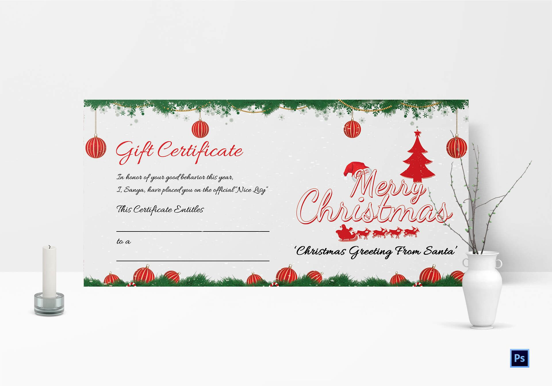 Printable Merry Christmas Gift Certificate Inside Gift Certificate Template Photoshop