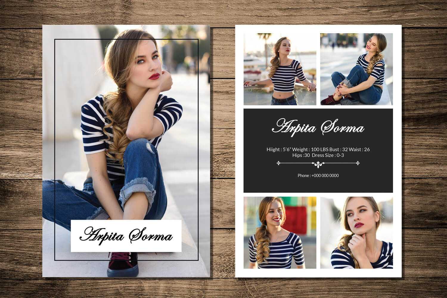 Printable Modeling Comp Card Template | Fashion Model Comp Card | Photoshop  And Ms Word Template | Instant Download | Mc 43 Pertaining To Download Comp Card Template