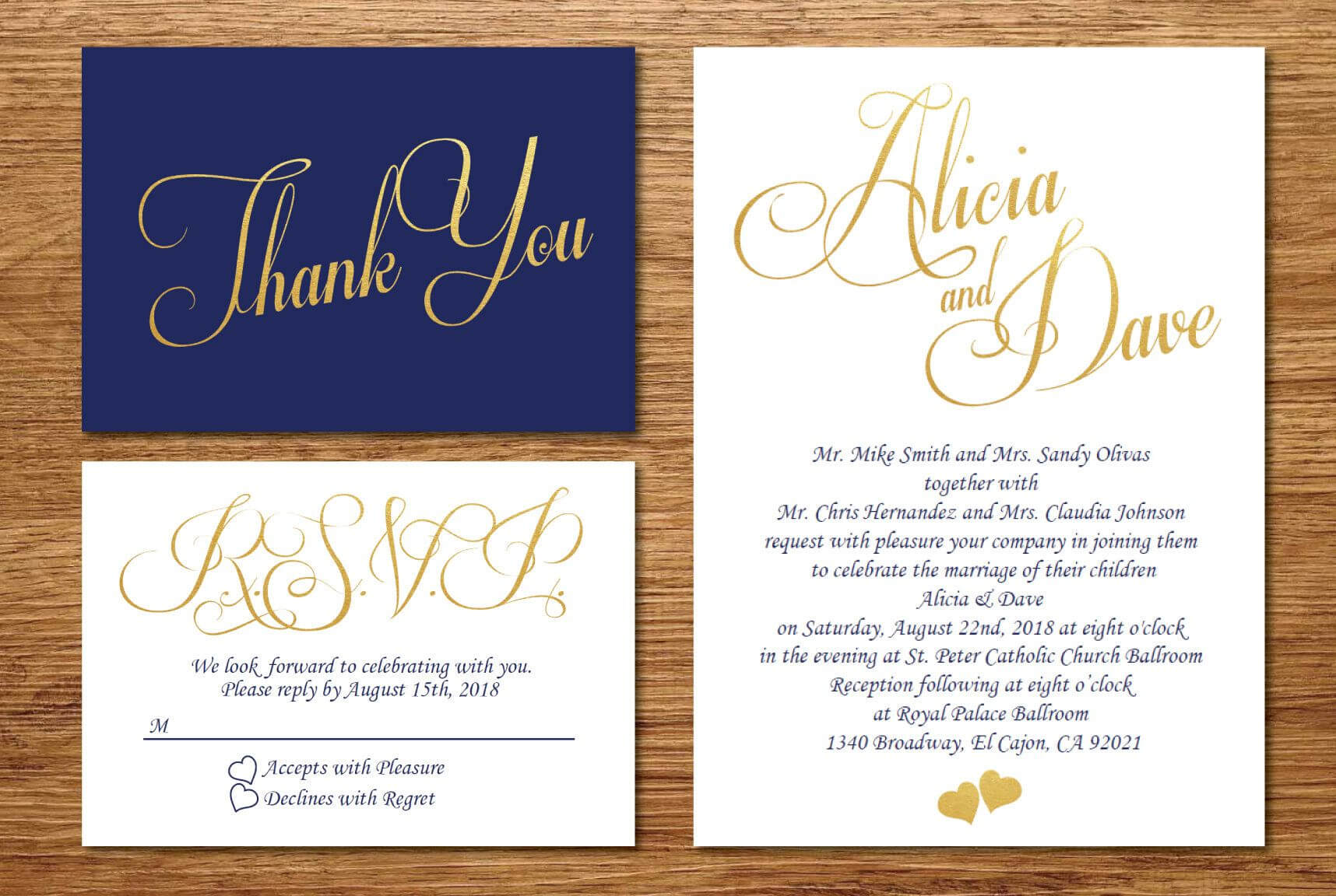 Printable Navy Blue And Gold Wedding Invitation/wedding With Wedding Card Size Template