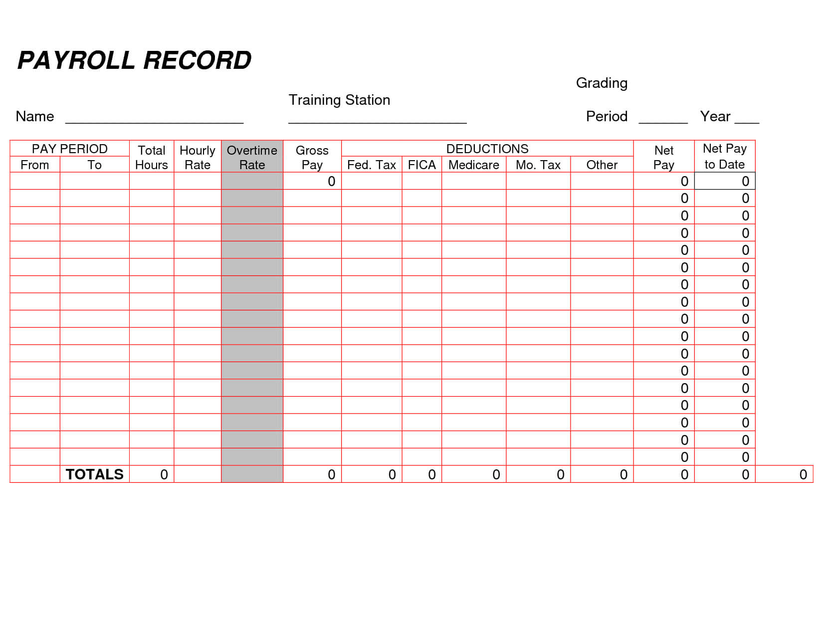 Printable Payroll Ledger | Blank Payroll Record – Pdf | Work With Regard To Blank Ledger Template