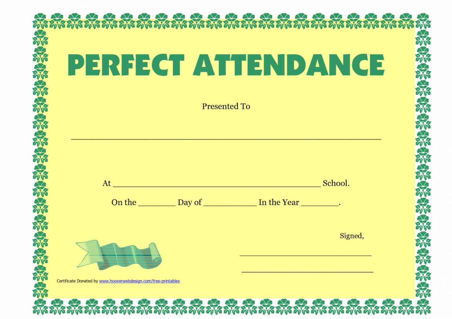 Printable Perfect Attendance Certificate Printable – Free Throughout Perfect Attendance Certificate Free Template