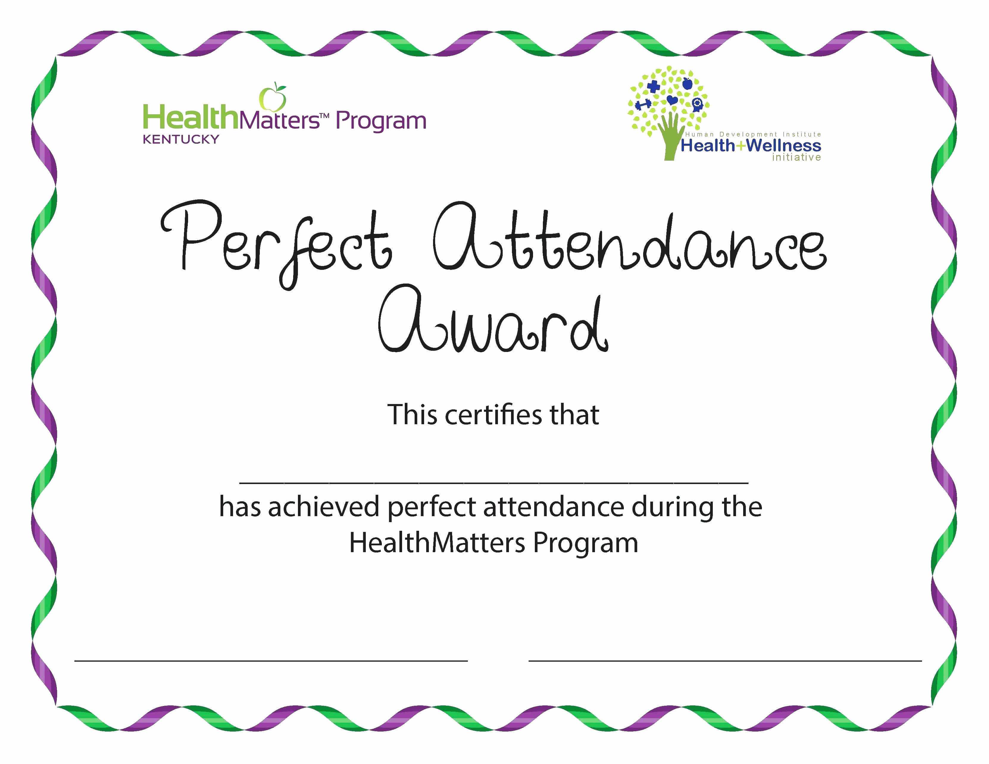 Printable Perfect Attendance Certificate Template For Regarding Perfect Attendance Certificate Free Template