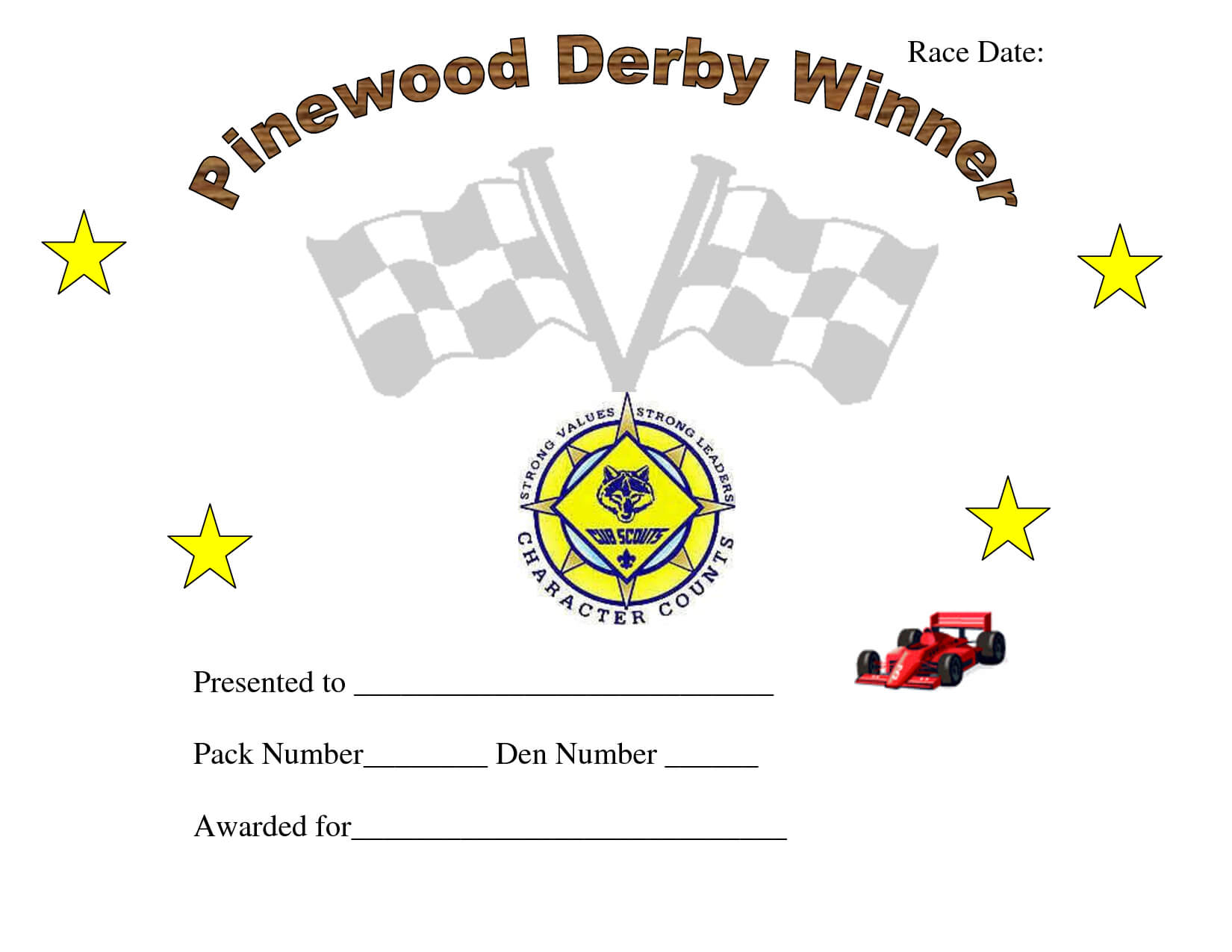 Printable Pinewood Derby Awards | Pinewood Derby Car Award In Pinewood Derby Certificate Template