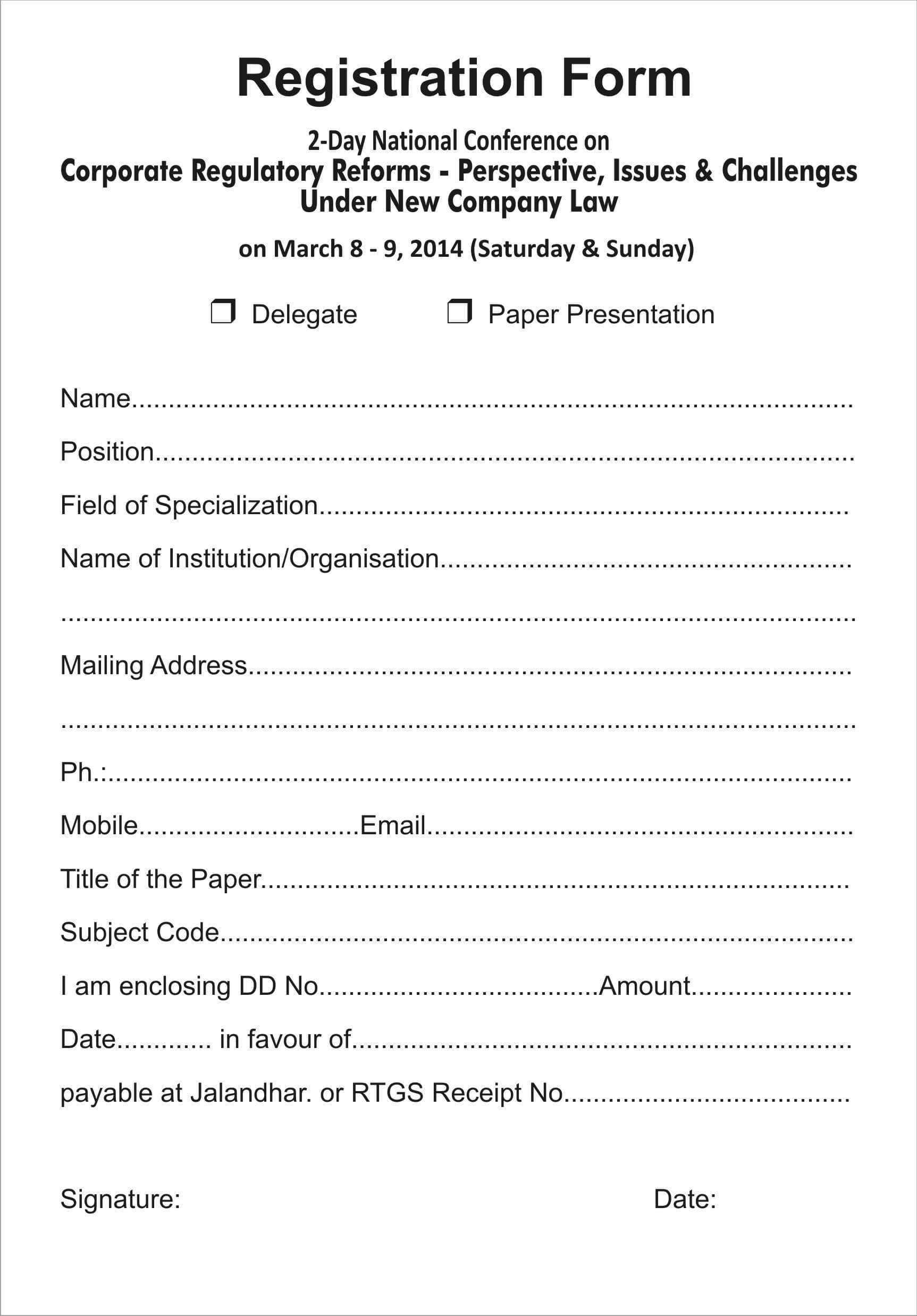 Printable Registration Form Template | Room Surf Throughout School Registration Form Template Word