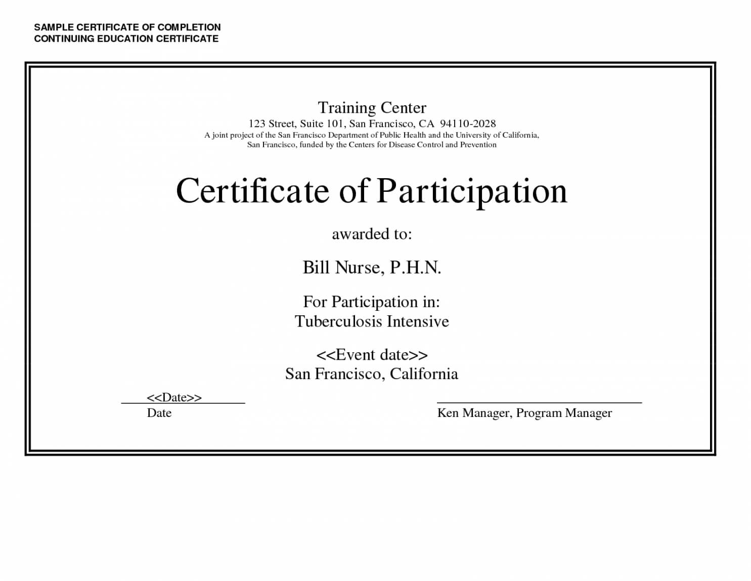 Printable Sample Certificate Of Completion Continuing Intended For Ceu Certificate Template