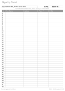 Printable Sign Up Worksheets And Forms For Excel, Word And throughout ...