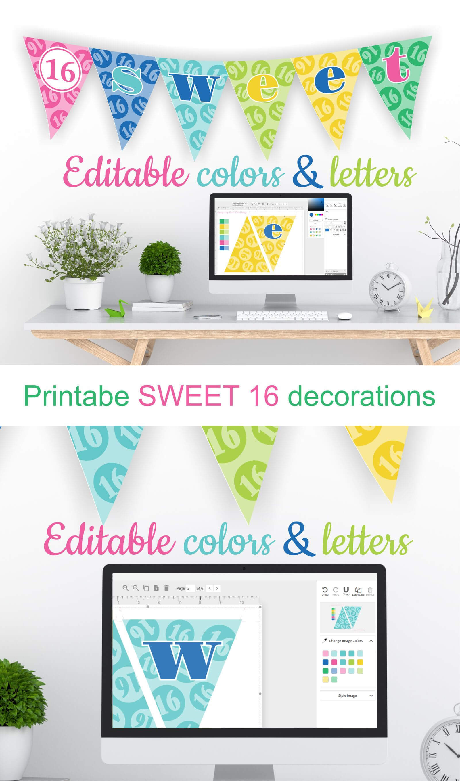 Printable Sweet 16 Decorations – Editable Banner – Customize Within Sweet 16 Banner Template