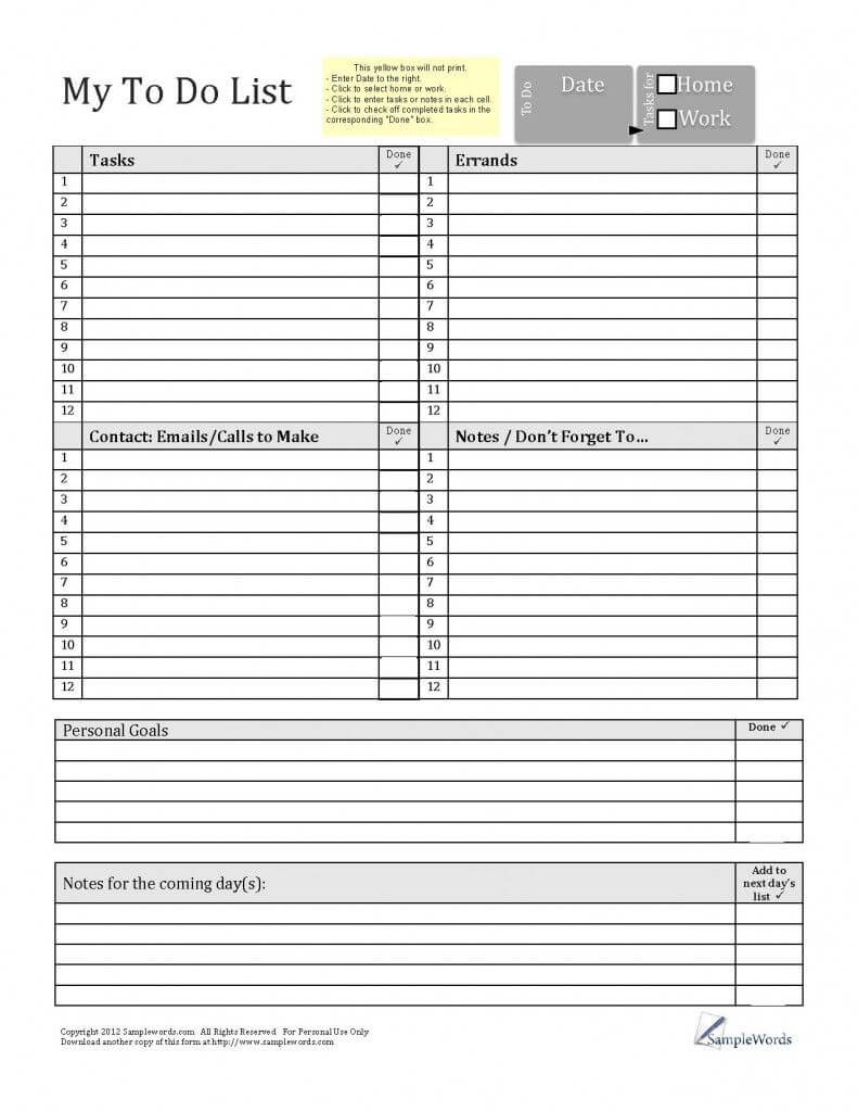 Printable To Do List - Pdf Fillable Form For Free Download Regarding Blank Checklist Template Pdf