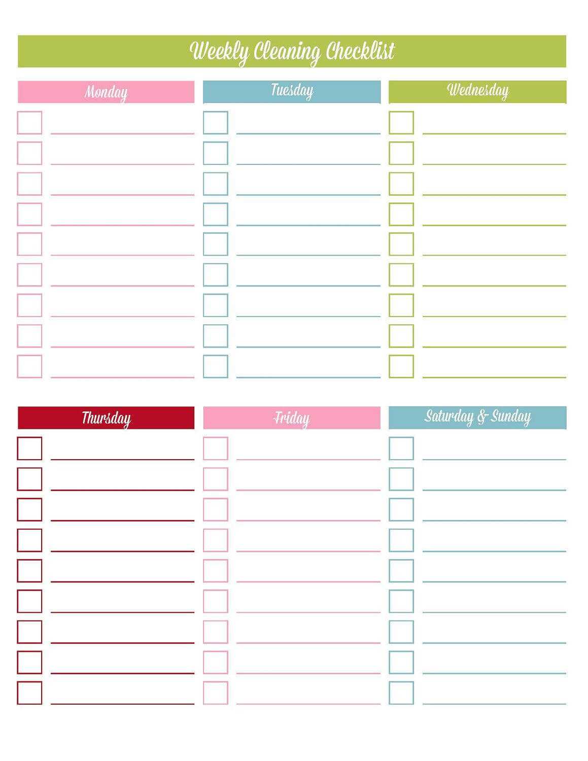 Printable+Blank+Weekly+Checklist+Template | Household Intended For Blank Cleaning Schedule Template