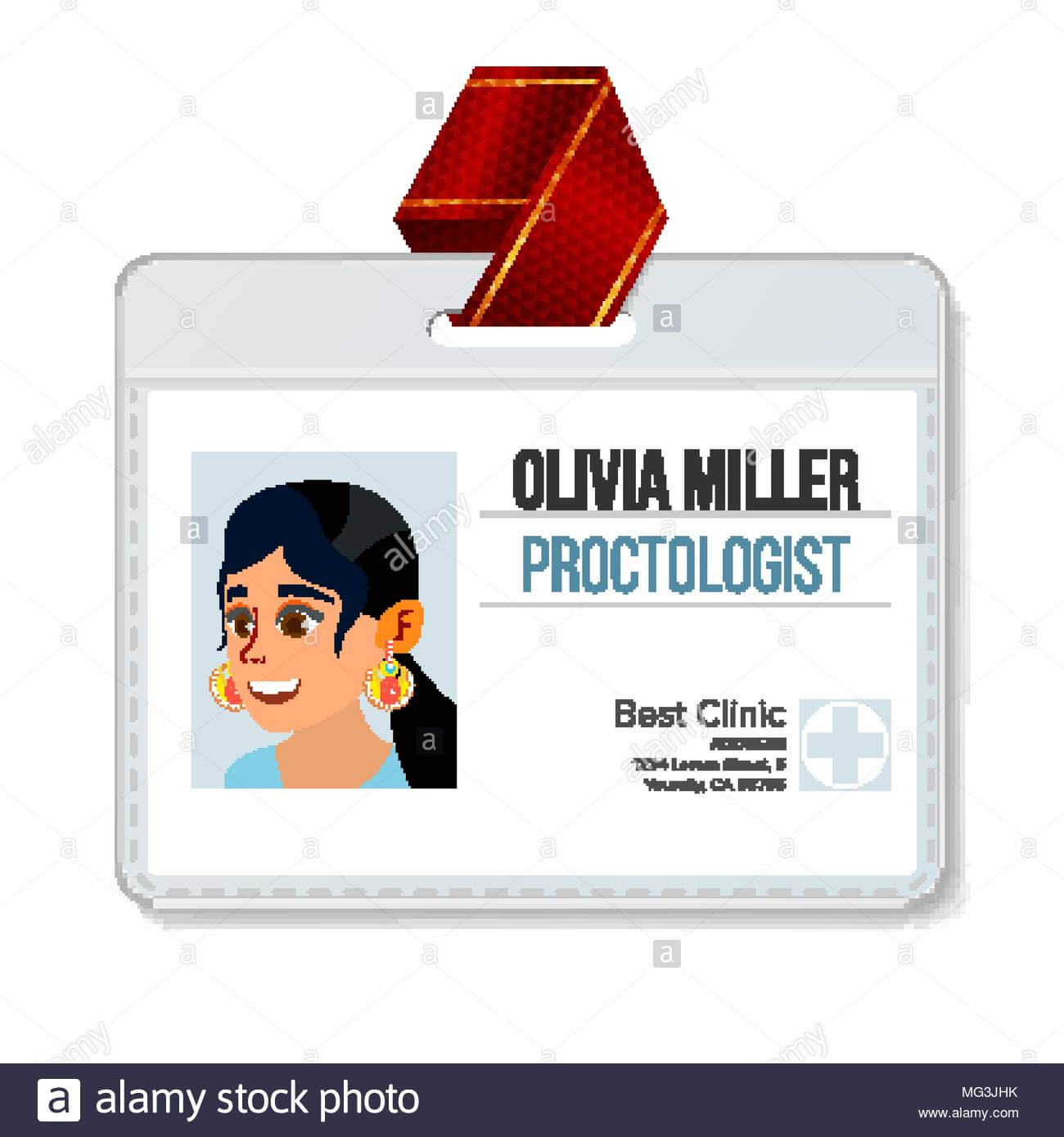 Proctologist Identification Badge Vector. Woman. Id Card For Hospital Id Card Template