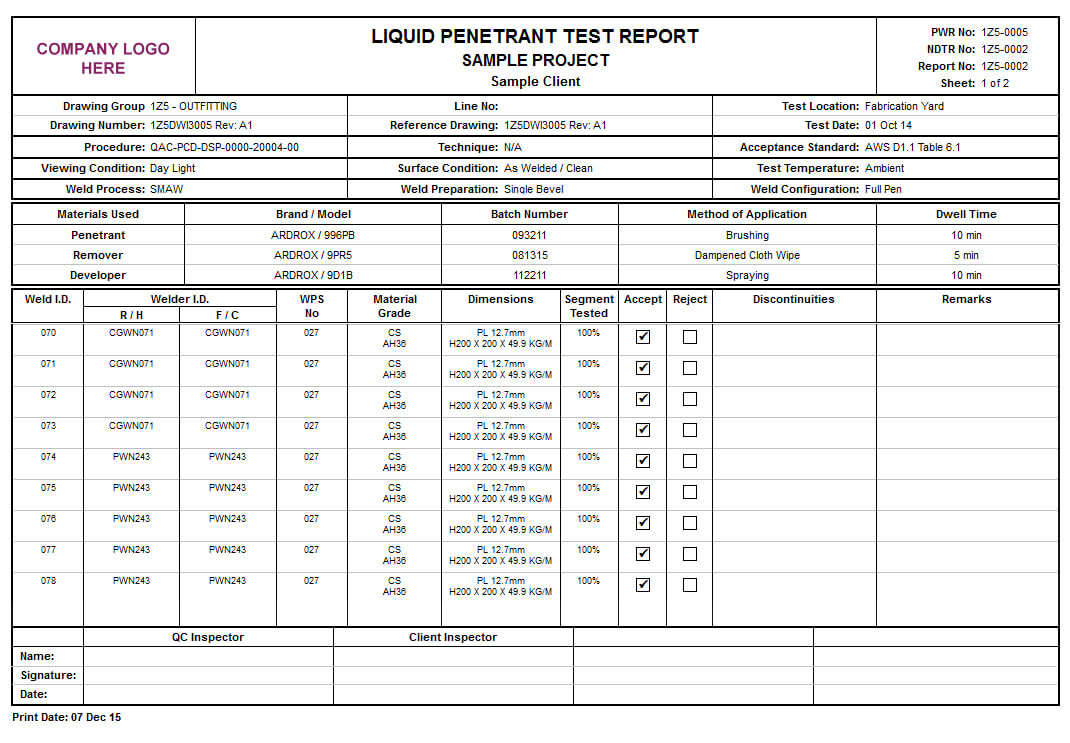 Product Detail Within Welding Inspection Report Template