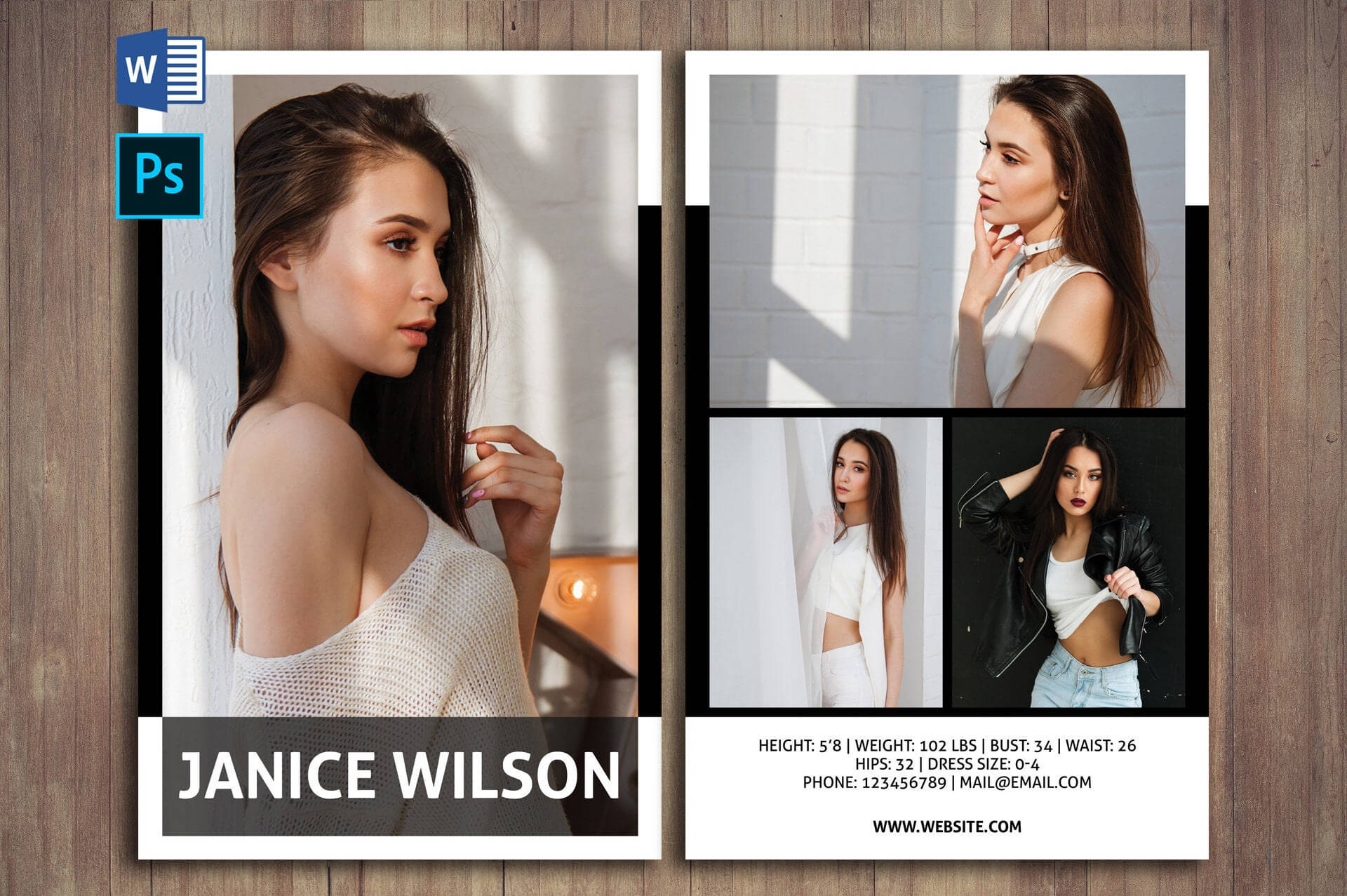 Professional Comp Card Psd Template, Modeling Comp Card Template, Photoshop  Template, Instant Download With Free Model Comp Card Template Psd