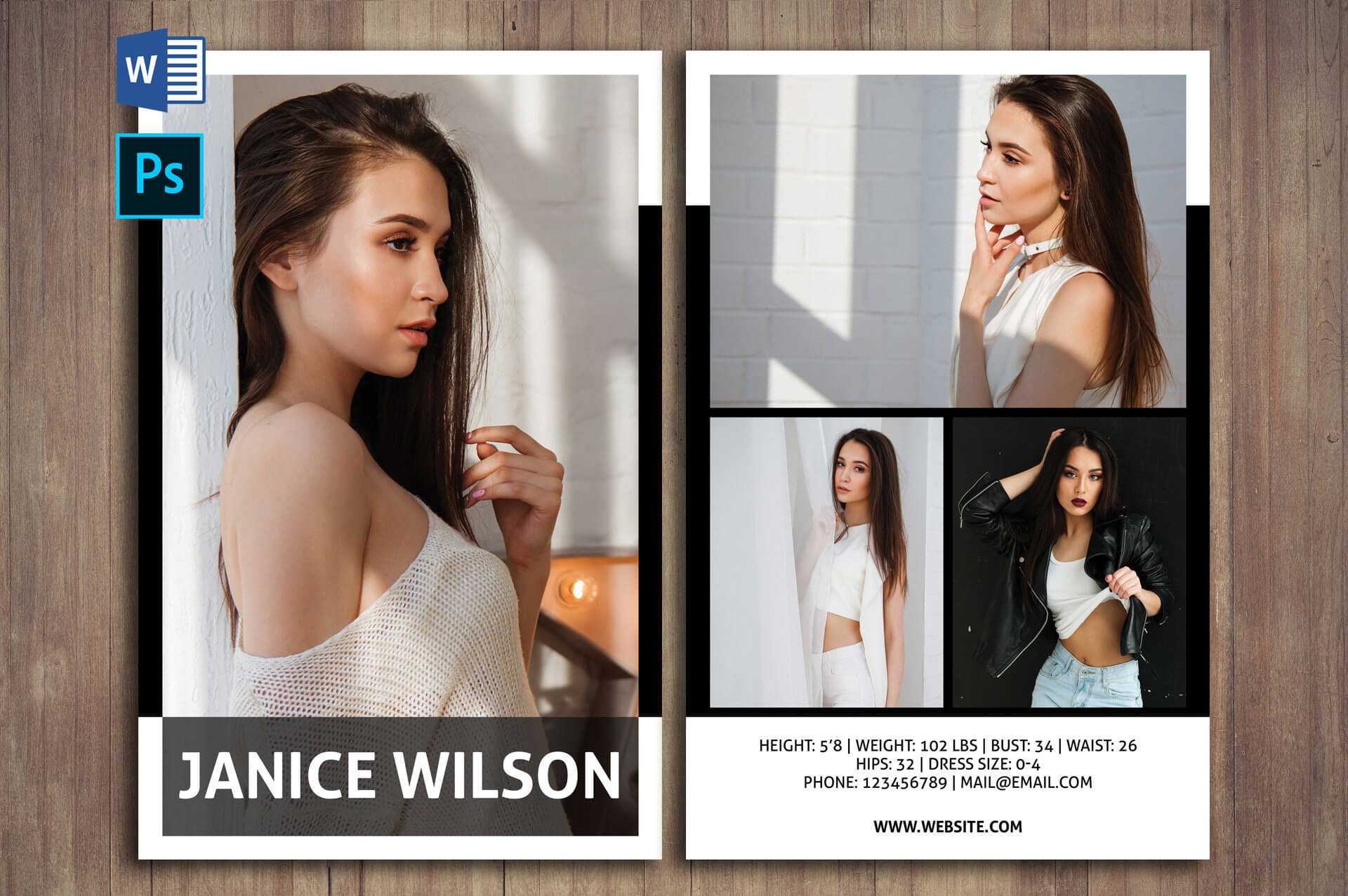 Professional Comp Card Psd Template, Modeling Comp Card Template, Photoshop  Template, Instant Download With Regard To Download Comp Card Template