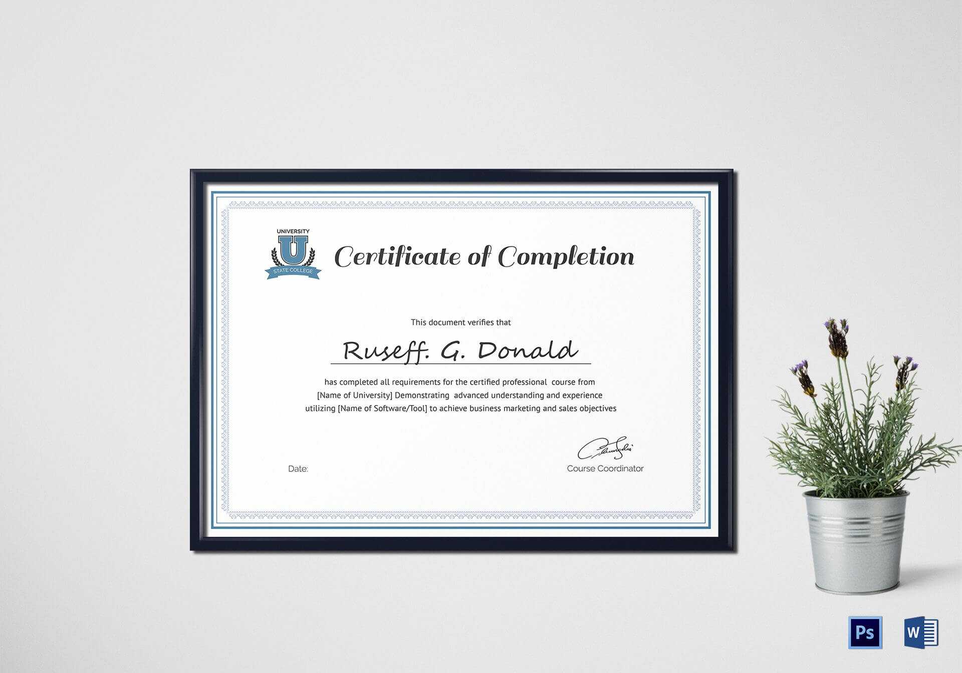 Professional Course Completion Certificate Template With Certificate Of Completion Word Template