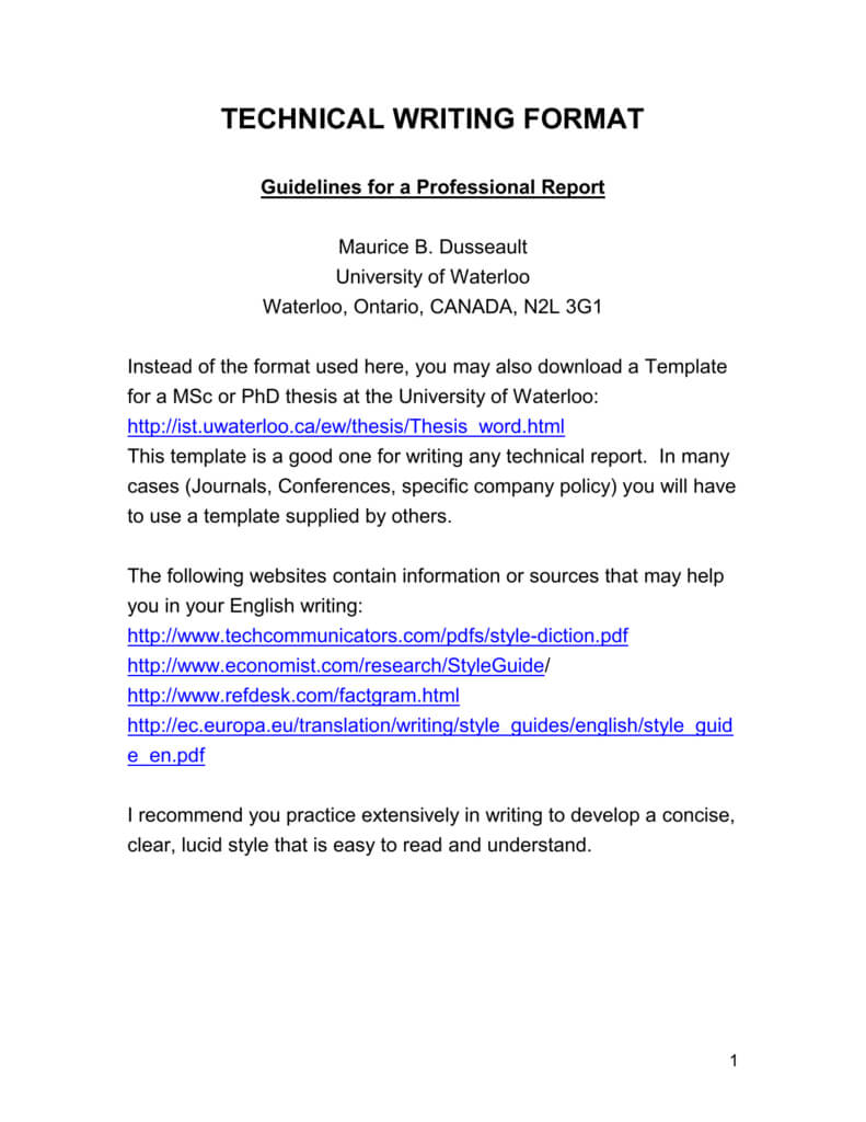 Professional Report Writing Format – School Of Engineering Intended For Report Writing Template Download