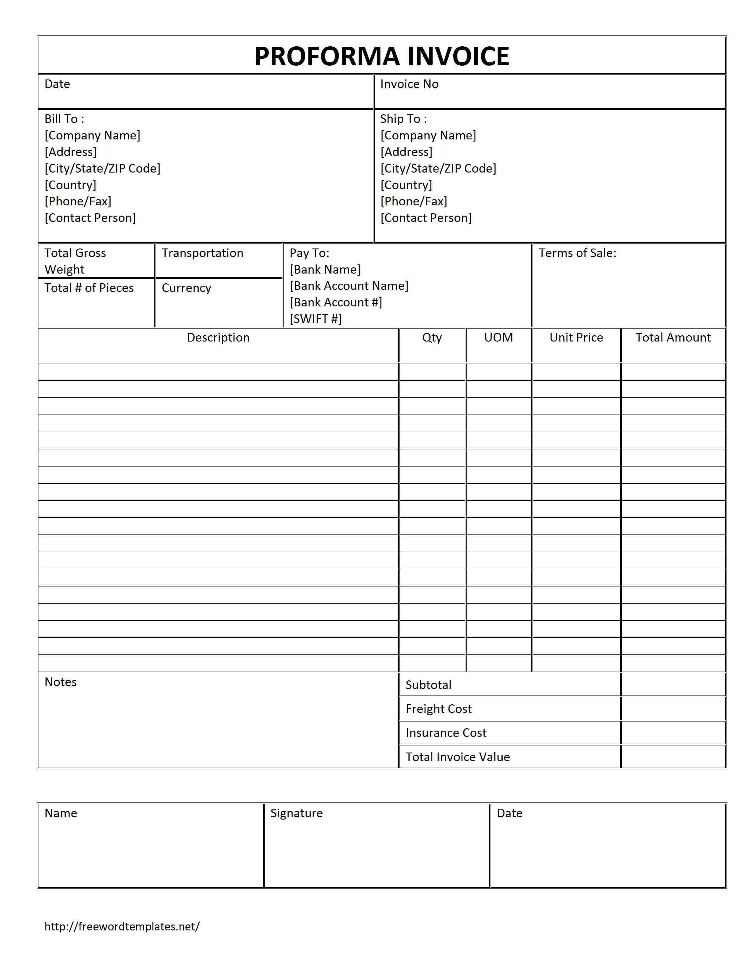 Proforma Invoice Template Free Download Free Proforma intended for Free Proforma Invoice Template Word