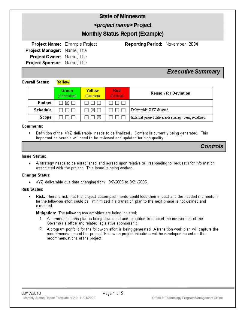 Program Management Reporting Templates Schedule Template Intended For Deviation Report Template