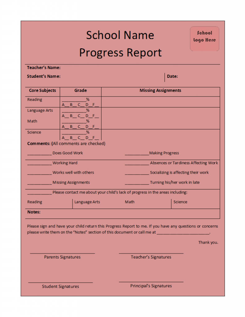 Progress Report Template In School Progress Report Template