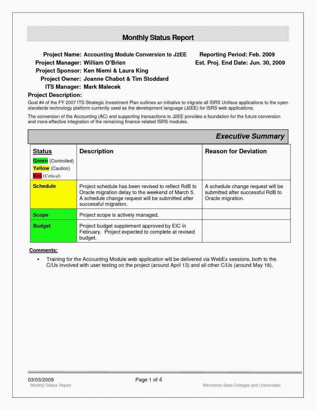 Project Executive Summary Report Template Status Example Pdf In Executive Summary Project Status Report Template