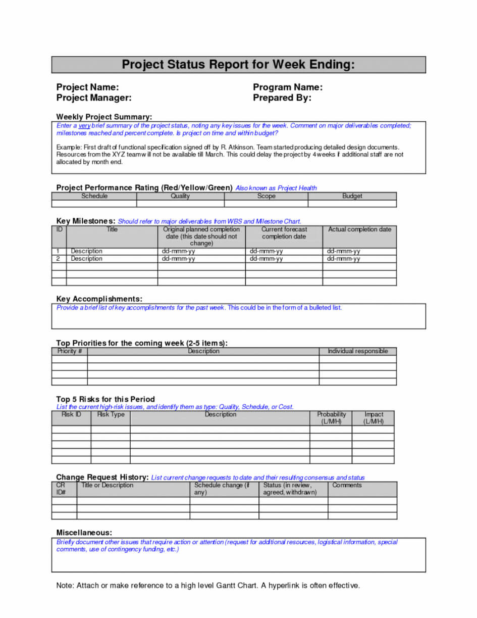 Project Management. Project Management Report Template With Manager Weekly Report Template