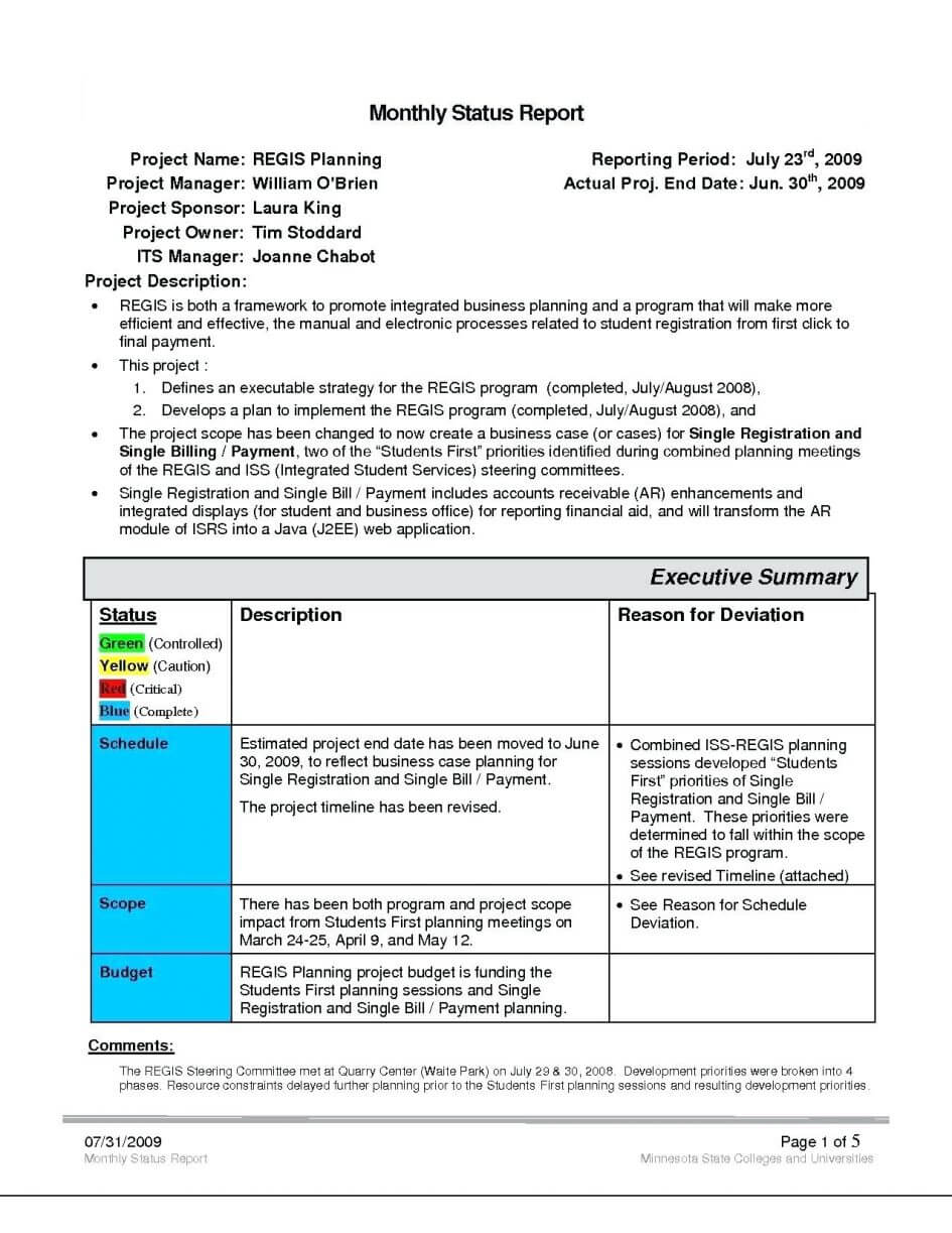 Project Management. Project Management Report Template Within Funding Report Template