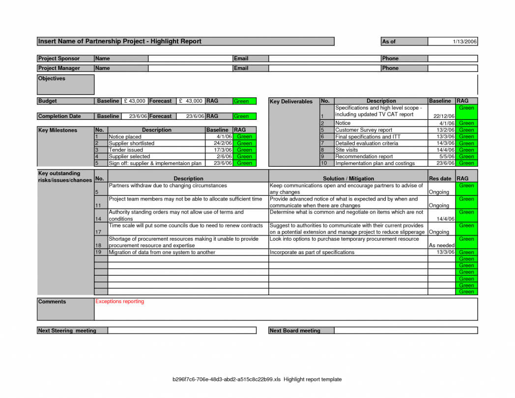 Project Management Report Late Excel Monthly Reports Lates Within Baseline Report Template