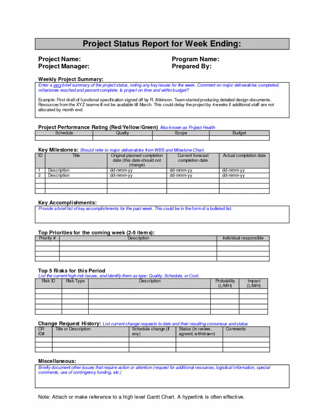 Project Management Report Template Audit Example Weekly With Project Management Final Report Template