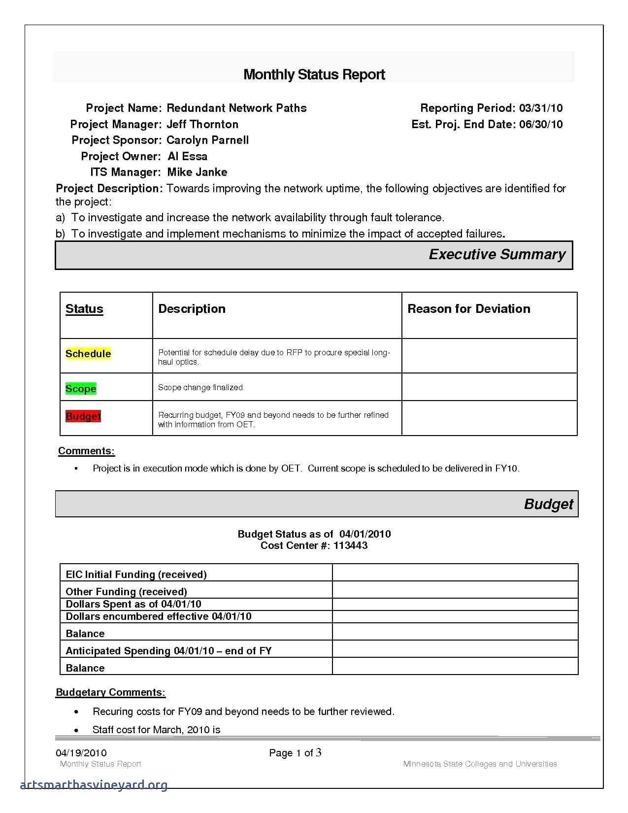 Project Management Status Report Emplate Excel Employee For Monthly Status Report Template Project Management