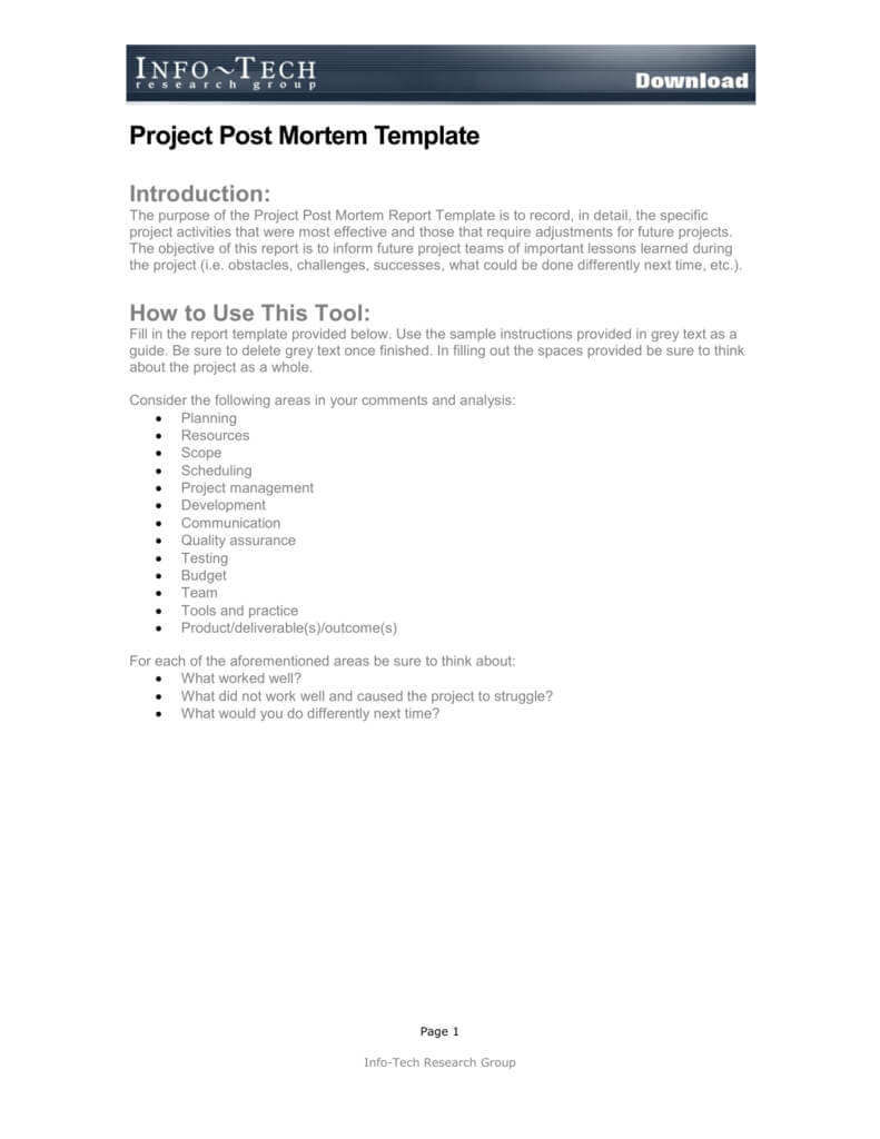 Project Post Mortem Template Intended For Post Project Report Template