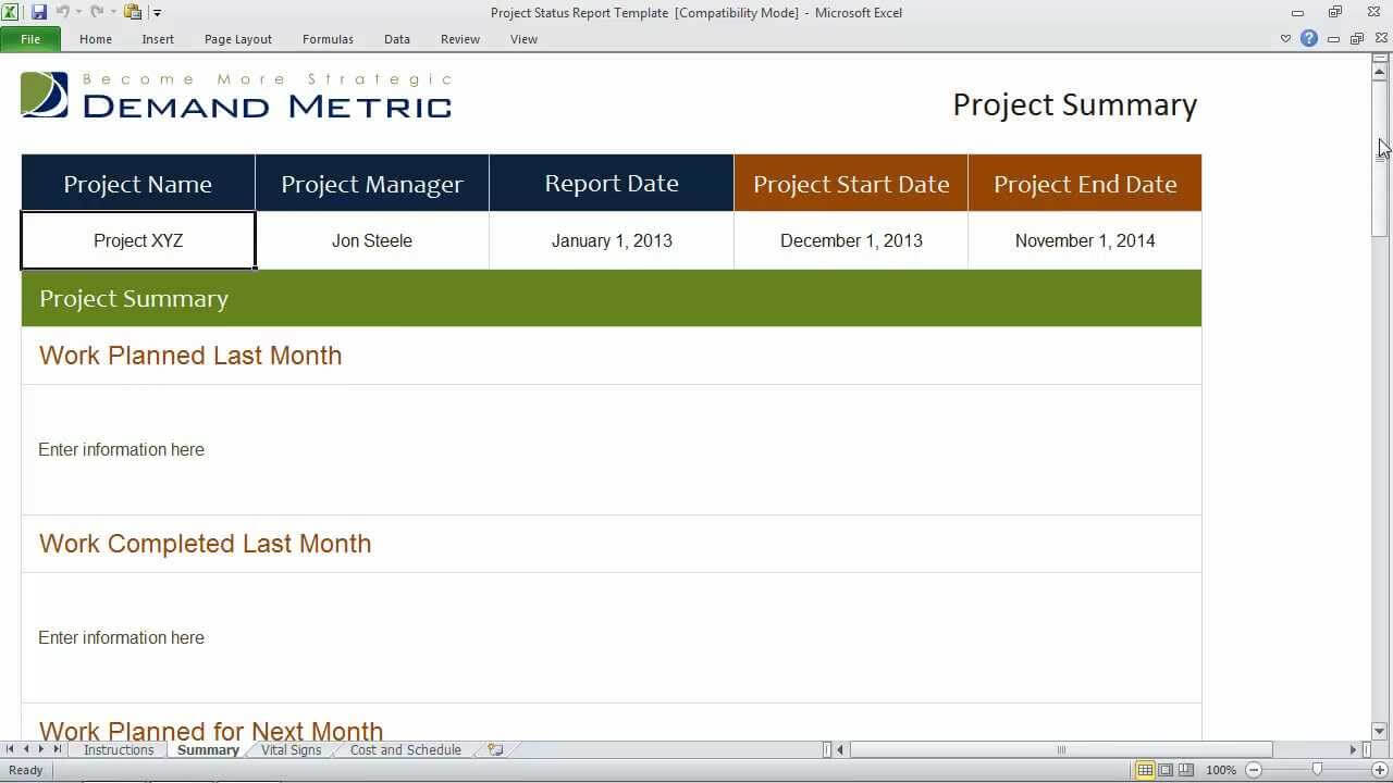 Project Status Report Template Inside Project Status Report Template In Excel